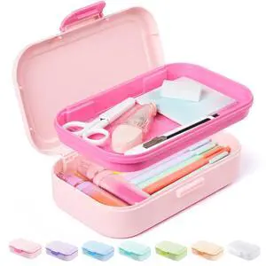 Double Layer Pencil Box, Plastic Pencil Case with Latch, Hard School Supply Box for Girls Boys Kids, Large Crayon Marker Pen Holder, Cute Art Storage Organizer, 1 Pack, Pink Double Layer Pencil Box, Plastic Pencil Case with Latch, Hard School Supply Box for Girls Boys Kids, Large Crayon Marker Pen Holder, Cute Art Storage Organizer, 1 Pack, Pink