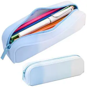 Pencil Case,Colorful Silicone Waterproof Pencil Pouch Aesthetic Lightweight&Portable Pen Bag Stylish Small Office Supplies for Adults,Women and Men(Blue) Pencil Case,Colorful Silicone Waterproof Pencil Pouch Aesthetic Lightweight&Portable Pen Bag Stylish Small Office Supplies for Adults,Women and Men(Blue)