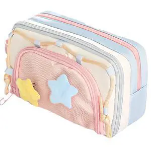 Portable Multi-Layer Kawaii Star Pencil Case Organizer - Large Capacity Pencil Case with Compartments - Cute Pencil Pouch Functional Bag (Pink) Portable Multi-Layer Kawaii Star Pencil Case Organizer - Large Capacity Pencil Case with Compartments - Cute Pencil Pouch Functional Bag (Pink)