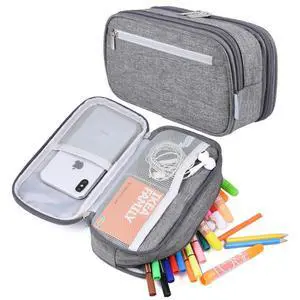 Large Capacity Pencil Case Big Pencil Bag Pouch High Storage Pen Pencil Holder Marker Portable Office Stationery Desk Organizer Makeup Bag Adults, Gray Large Capacity Pencil Case Big Pencil Bag Pouch High Storage Pen Pencil Holder Marker Portable Office Stationery Desk Organizer Makeup Bag Adults, Gray