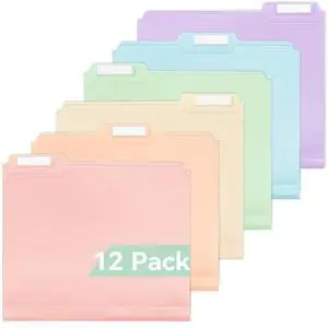Plastic Manila Folders 8.5 x 11, 12 Pack, Poly Pastel File Folders, 1/3-Cut Tabs with Colorful Labels, Letter Size Plastic Manila Folders 8.5 x 11, 12 Pack, Poly Pastel File Folders, 1/3-Cut Tabs with Colorful Labels, Letter Size