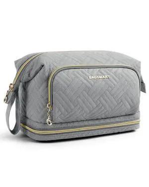 Travel Makeup Bag, Cosmetic Bag Make Up Organizer Case, Large Wide-open Pouch for Women Double Layers Purse for Toiletries Accessories Brushes Greey Travel Makeup Bag, Cosmetic Bag Make Up Organizer Case, Large Wide-open Pouch for Women Double Layers Purse for Toiletries Accessories Brushes Greey