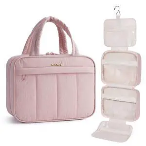 Hanging Travel Toiletry Bag for Women, Quilted Makeup Bag Organizer with Handle, Portable Toiletries Bag for Travel Essentials, Accessories, Brushes, Cosmetics (Pink) Hanging Travel Toiletry Bag for Women, Quilted Makeup Bag Organizer with Handle, Portable Toiletries Bag for Travel Essentials, Accessories, Brushes, Cosmetics (Pink)