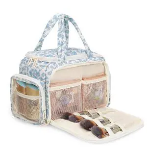 Travel Makeup Bag, Lightweight Wide-open Toiletries Bag for Women, Large Cosmetic Organizer Bag with Makeup Brushes Compartment for Travel-Sized Essentials for Trip, Camping - Blue Flower Travel Makeup Bag, Lightweight Wide-open Toiletries Bag for Women, Large Cosmetic Organizer Bag with Makeup Brushes Compartment for Travel-Sized Essentials for Trip, Camping - Blue Flower
