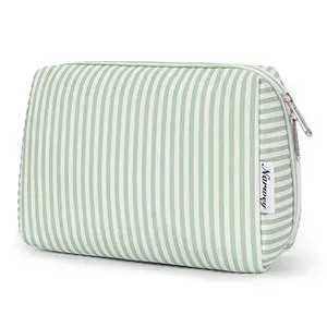 Striped Makeup Bag Travel Cosmetic Bag Organizer Toiletry Bag Make Up Bags with Compartments for Women Girls (Large, Mint Green Stripe) Striped Makeup Bag Travel Cosmetic Bag Organizer Toiletry Bag Make Up Bags with Compartments for Women Girls (Large, Mint Green Stripe)