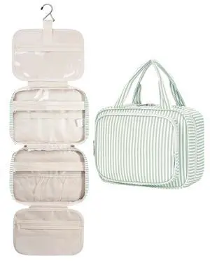 Striped Hanging Toiletry Bag for Women Travel Makeup Bag Organizer Toiletries Bag for Travel Size Essentials Accessories Cosmetics (Mint Green Stripe (Medium)) Striped Hanging Toiletry Bag for Women Travel Makeup Bag Organizer Toiletries Bag for Travel Size Essentials Accessories Cosmetics (Mint Green Stripe (Medium))