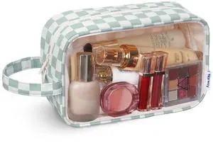 Clear Toiletry Bags for Traveling Women Men, Clear Travel Bags for Toiletries Makeup Bag Cosmetic Bag with Zipper, Make Up Organizer, Skincare Bag (Mint Green Checkerboard) Clear Toiletry Bags for Traveling Women Men, Clear Travel Bags for Toiletries Makeup Bag Cosmetic Bag with Zipper, Make Up Organizer, Skincare Bag (Mint Green Checkerboard)