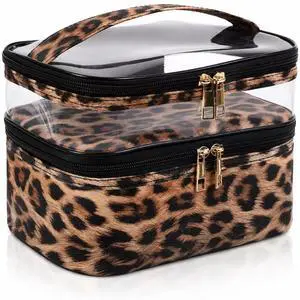 Double-layer Cosmetic Bag Makeup Bag Travel Makeup Bag Makeup Bags for Women Cosmetics Cases Portable Waterproof Foldable (Leopard) Double-layer Cosmetic Bag Makeup Bag Travel Makeup Bag Makeup Bags for Women Cosmetics Cases Portable Waterproof Foldable (Leopard)