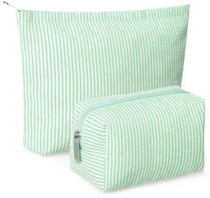 2 Pcs Makeup Bag Set Cute Cosmetic Pouch for Women Seersucker Travel Toiletry Bag Preppy Small Makeup Purse Pouch Aesthetic Skincare Brushes Storage Organizer for Valentine Women(Green) 2 Pcs Makeup Bag Set Cute Cosmetic Pouch for Women Seersucker Travel Toiletry Bag Preppy Small Makeup Purse Pouch Aesthetic Skincare Brushes Storage Organizer for Valentine Women(Green)