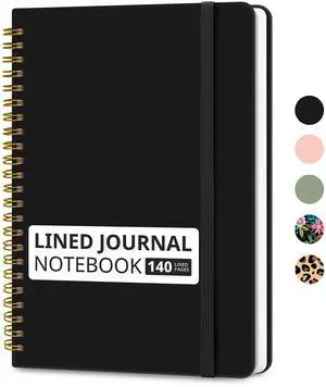 Lined Spiral Journal Notebook for Women & Men, 140 Pages, College Ruled Hardcover Notebook for Work & Note Taking, Journals for Writing, A5(5.7" x 7.9") - Black Lined Spiral Journal Notebook for Women & Men, 140 Pages, College Ruled Hardcover Notebook for Work & Note Taking, Journals for Writing, A5(5.7" x 7.9") - Black
