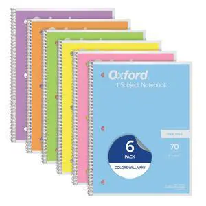 Spiral Notebooks, 6 Pack, 1 Subject, Wide Ruled Notebooks for School, 8 x 10.5 Inches, 70 Sheets, Assorted Pastel Colors, Back to School Supplies (63757) Spiral Notebooks, 6 Pack, 1 Subject, Wide Ruled Notebooks for School, 8 x 10.5 Inches, 70 Sheets, Assorted Pastel Colors, Back to School Supplies (63757)
