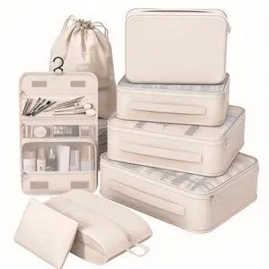 8 Set Packing Cubes for Travel,Suitcase Organizer Bags for Luggage with Shoe & Hanging Toiletry Bag, Vacation Essentials & Accessories for Cruise Ship, Airplane Must-Have,Road Trip & Camp Gifts(Cream) 8 Set Packing Cubes for Travel,Suitcase Organizer Bags for Luggage with Shoe & Hanging Toiletry Bag, Vacation Essentials & Accessories for Cruise Ship, Airplane Must-Have,Road Trip & Camp Gifts(Cream)