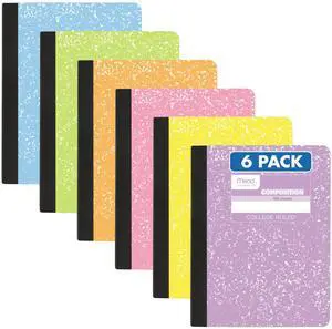 Composition Notebook, College Ruled 7.5" x 9.75" Paper, 100 Sheets, Assorted Pastel Colors, 6 Pack (850218) Composition Notebook, College Ruled 7.5" x 9.75" Paper, 100 Sheets, Assorted Pastel Colors, 6 Pack (850218)