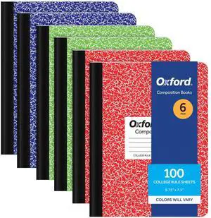Composition Notebook 6 Pack, College Ruled Paper, 9-3/4 x 7-1/2 Inches, 100 Sheets, Assorted Marble Covers. 2 Each: Blue, Green, Red (63763) Composition Notebook 6 Pack, College Ruled Paper, 9-3/4 x 7-1/2 Inches, 100 Sheets, Assorted Marble Covers. 2 Each: Blue, Green, Red (63763)
