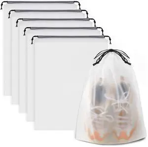 Waterproof Travel Drawstring Shoe Bags for Packing, Storage, Travel Essentials for Men and Women, 15.7 x 11.8 inches, Clear, 5 pieces Waterproof Travel Drawstring Shoe Bags for Packing, Storage, Travel Essentials for Men and Women, 15.7 x 11.8 inches, Clear, 5 pieces