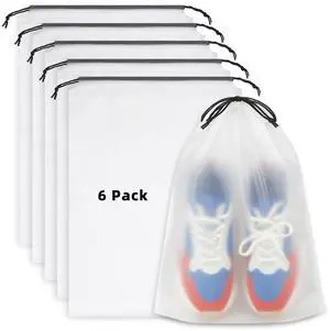6 PCS Clear Shoe Bags for Travel, 11.8" x 15.7" Travel Shoe Bags for Storage and Packing, Waterproof Drawstring Shoe Bag for Traveling, Travel Essentials for Women and Men 6 PCS Clear Shoe Bags for Travel, 11.8" x 15.7" Travel Shoe Bags for Storage and Packing, Waterproof Drawstring Shoe Bag for Traveling, Travel Essentials for Women and Men