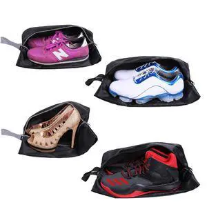 Travel Shoe Bags Set of 4 Waterproof Nylon with Zipper for Men & Women, Black Travel Shoe Bags Set of 4 Waterproof Nylon with Zipper for Men & Women, Black
