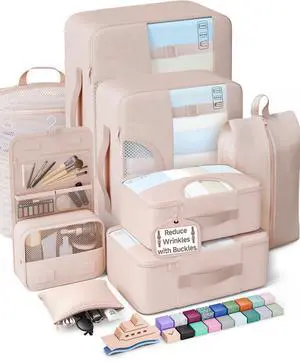 8 Set Packing Cubes for Travel Essentials,Anti-Wrinkle Buckled Suitcase Organizer for Shoe & Toiletry Bag,Carry On Luggage Bag with 99+ Count Mesh Holes for Airplane & College Dorm Accessories 8 Set Packing Cubes for Travel Essentials,Anti-Wrinkle Buckled Suitcase Organizer for Shoe & Toiletry Bag,Carry On Luggage Bag with 99+ Count Mesh Holes for Airplane & College Dorm Accessories