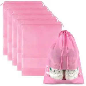 Pink Travel Shoe Bags - 5 Pcs Non-Woven Drawstring Packing Bags with Clear Window (15.7" x 11.8") Pink Travel Shoe Bags - 5 Pcs Non-Woven Drawstring Packing Bags with Clear Window (15.7" x 11.8")
