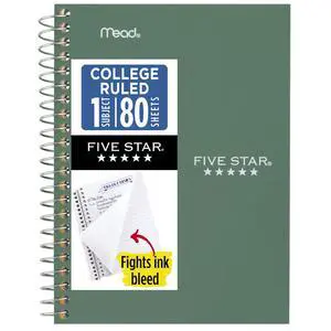 Spiral Notebook, 1 Subject, College Ruled Paper, 4-3/8" x 7", Personal Size, 80 Sheets, Fights Ink Bleed, Water Resistant Cover, Seaglass Green (450048CH1-ECM) Spiral Notebook, 1 Subject, College Ruled Paper, 4-3/8" x 7", Personal Size, 80 Sheets, Fights Ink Bleed, Water Resistant Cover, Seaglass Green (450048CH1-ECM)