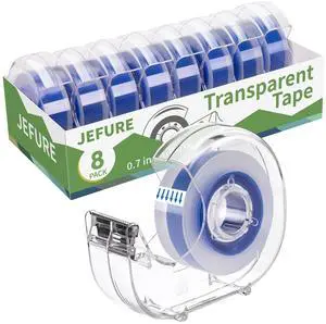 8 Pcs Transparent Tape with Dispenser, 0.7 x 1000 in Blue Core Clear Tape Rolls Bulk, Office Tape Refills for Desk, Craft, and Gift Wrapping 8 Pcs Transparent Tape with Dispenser, 0.7 x 1000 in Blue Core Clear Tape Rolls Bulk, Office Tape Refills for Desk, Craft, and Gift Wrapping