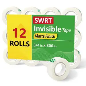 Invisible Tape Refills, 12 Rolls, 3/4 in x 800 in, Matte Finish Invisible Tape Refills, 12 Rolls, 3/4 in x 800 in, Matte Finish
