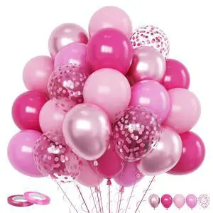 Pink Balloons Set, 60PCS Hot Pink Latex Balloons, 12Inch Pink Confetti Balloon Pastel Pink Metallic Party Balloons Helium for Girls Women Baby Shower Princess Wedding Birthday Party Decoration Pink Balloons Set, 60PCS Hot Pink Latex Balloons, 12Inch Pink Confetti Balloon Pastel Pink Metallic Party Balloons Helium for Girls Women Baby Shower Princess Wedding Birthday Party Decoration
