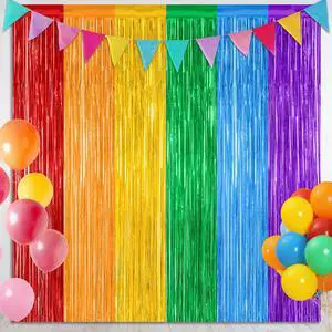 2 Pack Rainbow Backdrop Curtains, 3.28 FT x 7.05 FT Colofull Party Decorations, Metallic Tinsel Backdrop Fringe Curtains Party Streamer, Rainbow Party Supplies for Wedding Birthday Party Engagement 2 Pack Rainbow Backdrop Curtains, 3.28 FT x 7.05 FT Colofull Party Decorations, Metallic Tinsel Backdrop Fringe Curtains Party Streamer, Rainbow Party Supplies for Wedding Birthday Party Engagement