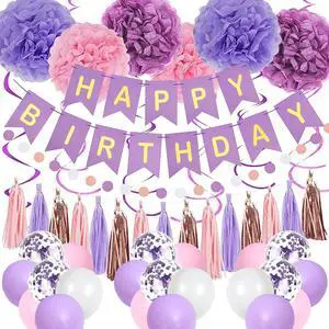 Purple Pink Birthday Party Decorations for Women Girls with Happy Birthday Banner,Hanging Swirls,Tissue Paper Pompoms,Circle Dots Garland,Tassel Garland Purple Balloons Purple Pink Birthday Party Decorations for Women Girls with Happy Birthday Banner,Hanging Swirls,Tissue Paper Pompoms,Circle Dots Garland,Tassel Garland Purple Balloons