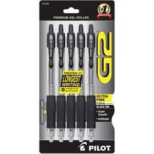 G2 Premium Refillable and Retractable Rolling Ball Gel Pens, Ultra Fine Point, Gel Ink Pens, 0.38mm, Black Ink, 5-Pack G2 Premium Refillable and Retractable Rolling Ball Gel Pens, Ultra Fine Point, Gel Ink Pens, 0.38mm, Black Ink, 5-Pack