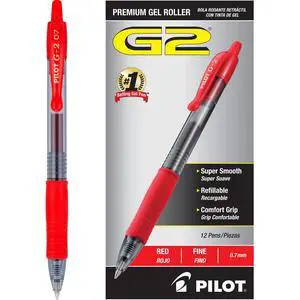 G2 Premium Gel Roller Pens, Fine Point 0.7 mm, Red Pens, Pack of 12 - Ideal for School, Journaling & Office Writing G2 Premium Gel Roller Pens, Fine Point 0.7 mm, Red Pens, Pack of 12 - Ideal for School, Journaling & Office Writing