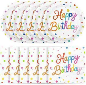 50 Pcs Happy Birthday Paper Plates and Napkins, 7 Inch Colorful Polka Dot Birthday Cake Dessert Plates Disposable Tableware Set for Birthdays Party Decorations, 25 Guests 50 Pcs Happy Birthday Paper Plates and Napkins, 7 Inch Colorful Polka Dot Birthday Cake Dessert Plates Disposable Tableware Set for Birthdays Party Decorations, 25 Guests