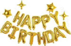 Gold Happy Birthday Banner Balloon Aluminum Foil 16 Inch Letter,10 Inch Five Pointed Star Four Pointed Star Suitable for Kids, Men, Women, Boys and Girls Party Decoration Supplies Gold Happy Birthday Banner Balloon Aluminum Foil 16 Inch Letter,10 Inch Five Pointed Star Four Pointed Star Suitable for Kids, Men, Women, Boys and Girls Party Decoration Supplies