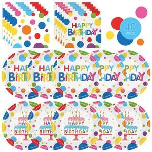 40 Pcs Happy Birthday Paper Plates and Napkins Sets - Polka Dots Bday Party Supplies Tableware, Disposable Colorful Dinner Plates Napkins Kit for Birthday Party Decorations Table Decor, Serves 20 40 Pcs Happy Birthday Paper Plates and Napkins Sets - Polka Dots Bday Party Supplies Tableware, Disposable Colorful Dinner Plates Napkins Kit for Birthday Party Decorations Table Decor, Serves 20
