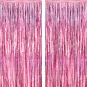 2 Pack Glitter Pink Backdrop, 3.28 FT x 7.05 FT Birthday Party Decorations, Laser Pink Fringe Curtains Foil Streamer Tinsel, Pink Curtains Photo Backdrop Happy Birthday Valentines Day Backdrop 2 Pack Glitter Pink Backdrop, 3.28 FT x 7.05 FT Birthday Party Decorations, Laser Pink Fringe Curtains Foil Streamer Tinsel, Pink Curtains Photo Backdrop Happy Birthday Valentines Day Backdrop
