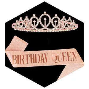 Rose Gold Birthday Queen Sash and Crown Rhinestone Tiara Hair Accessories Shiny Tiaras with Sash Glitter Tiara Set Birthday Party Decorations Party Favors Photo Props Gifts for Women Rose Gold Birthday Queen Sash and Crown Rhinestone Tiara Hair Accessories Shiny Tiaras with Sash Glitter Tiara Set Birthday Party Decorations Party Favors Photo Props Gifts for Women