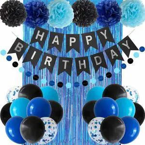 Blue and Black Happy Birthday Party Decorations for Boys Men Banner Balloons Navy Royal Light Blue Pom Poms Foil Curtain Décor Supplies 13th 16th 18th 20th 30th 40th 50th 60th 70th 80th Blue and Black Happy Birthday Party Decorations for Boys Men Banner Balloons Navy Royal Light Blue Pom Poms Foil Curtain Décor Supplies 13th 16th 18th 20th 30th 40th 50th 60th 70th 80th