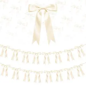 2 Strings Cream Bow Garland Banner Decorations, 16Pcs Pre-Strung Satin Ribbon with 6.7ft Chain for Ivory White Ribbon Bow Coquette Room Birthday Baby Bridal Shower Wedding Bachelorette Party Decor 2 Strings Cream Bow Garland Banner Decorations, 16Pcs Pre-Strung Satin Ribbon with 6.7ft Chain for Ivory White Ribbon Bow Coquette Room Birthday Baby Bridal Shower Wedding Bachelorette Party Decor