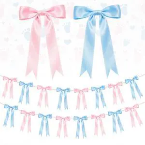 2 Strings Baby Pink & Blue Bow Garland Banner Decorations, 16Pcs Pre-Strung Satin Ribbon with 6.7ft Chain for Pink Blue Ribbon Bow Banner Coquette Room Birthday Baby Shower Gender Reveal Party Decor 2 Strings Baby Pink & Blue Bow Garland Banner Decorations, 16Pcs Pre-Strung Satin Ribbon with 6.7ft Chain for Pink Blue Ribbon Bow Banner Coquette Room Birthday Baby Shower Gender Reveal Party Decor