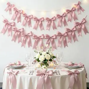 2 Strings 16PCS Pink Bow Garland Banner Decorations, Pre-Strung Satin Ribbon Bows for Birthday, Baby Shower, Bridal Shower, Coquette Girls Room, Bow Themed Party, Wedding, Christmas Tree Decorations 2 Strings 16PCS Pink Bow Garland Banner Decorations, Pre-Strung Satin Ribbon Bows for Birthday, Baby Shower, Bridal Shower, Coquette Girls Room, Bow Themed Party, Wedding, Christmas Tree Decorations