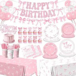 Pink Bow Birthday Party Supplies Serve 24, Coquette Birthday Decorations Include Bow Plates Napkins Cups Banner Tablecloth Cake Topper Balloons Bow Theme Tableware for Girls Bachelorette Decor Pink Bow Birthday Party Supplies Serve 24, Coquette Birthday Decorations Include Bow Plates Napkins Cups Banner Tablecloth Cake Topper Balloons Bow Theme Tableware for Girls Bachelorette Decor