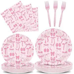 96pcs Pink Bow Party Supplies Bow Birthday Party Plates and Napkins Pink Bowknot Parties Decors for Girl Bachelorette Bridal Engagement Baby Shower Coquette Cute Tableware Dinnerware Serves 24 Guests 96pcs Pink Bow Party Supplies Bow Birthday Party Plates and Napkins Pink Bowknot Parties Decors for Girl Bachelorette Bridal Engagement Baby Shower Coquette Cute Tableware Dinnerware Serves 24 Guests