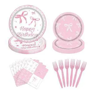 80 pcs Pink Bow Birthday Party Supplies - Pink Bow Plates and Napkins, Disposable Tableware Set for Girls Birthday Party Decorations, Coquette Pink Bow Party Decorations, Serve 20, Sturdy & Durable 80 pcs Pink Bow Birthday Party Supplies - Pink Bow Plates and Napkins, Disposable Tableware Set for Girls Birthday Party Decorations, Coquette Pink Bow Party Decorations, Serve 20, Sturdy & Durable