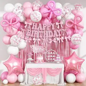 Pink Bow Birthday Decorations, Coquette Party Decoration for Girls Women Pastel Light Pink White Bow Latex Balloons Happy Birthday Banner Cake Topper for Baby Shower Bachelorette Party Decor Supplies Pink Bow Birthday Decorations, Coquette Party Decoration for Girls Women Pastel Light Pink White Bow Latex Balloons Happy Birthday Banner Cake Topper for Baby Shower Bachelorette Party Decor Supplies