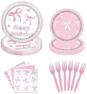 80 pcs Pink Bow Birthday Party Supplies - Pink Bow Plates and Napkins, Disposable Tableware Set for Girls Birthday Party Decorations, Bow birthday party decorations, pink bow plates Serve 20 80 pcs Pink Bow Birthday Party Supplies - Pink Bow Plates and Napkins, Disposable Tableware Set for Girls Birthday Party Decorations, Bow birthday party decorations, pink bow plates Serve 20