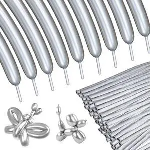 Silver Metallic 260 long Balloons 100 Pack Modeling Long Magic Balloons Shiny Latex DIY Animal Balloon for Birthday Wedding New Year Festival Party Decoration (Silver Twisting Balloons) Silver Metallic 260 long Balloons 100 Pack Modeling Long Magic Balloons Shiny Latex DIY Animal Balloon for Birthday Wedding New Year Festival Party Decoration (Silver Twisting Balloons)