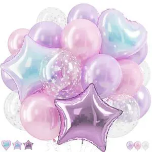 Pink and Purple Balloons, Pastel Pale Pink Light Purple Lilac Transparent Star Latex Balloon With Iridescent Heart Lavender Star Foil Balloons for Kpop Birthday Party Baby Shower Princess Decorations Pink and Purple Balloons, Pastel Pale Pink Light Purple Lilac Transparent Star Latex Balloon With Iridescent Heart Lavender Star Foil Balloons for Kpop Birthday Party Baby Shower Princess Decorations