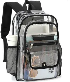 Clear Backpack for Girls Boys Women Men, Heavy Duty Transparent PVC Bookbag for School College Work See Through Backpack,Black Clear Backpack for Girls Boys Women Men, Heavy Duty Transparent PVC Bookbag for School College Work See Through Backpack,Black