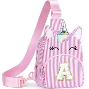 Unicorn Birthday Gifts for 2 3 4 5 6 7 8 Year Old Girls Kids, Initial Sling Bag Letter Fanny Pack for Little Girls Purse, Girl Crossbody Bag Personalized Gift for Daughter Sister, Pink (A) Unicorn Birthday Gifts for 2 3 4 5 6 7 8 Year Old Girls Kids, Initial Sling Bag Letter Fanny Pack for Little Girls Purse, Girl Crossbody Bag Personalized Gift for Daughter Sister, Pink (A)