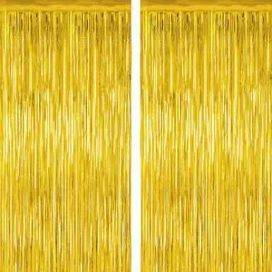 2 Pack Gold Tinsel Backdrop, 3.28 FT x 7.05 FT Metallic Fringe Curtain, Gold Color Graduation Backdrop Party Streamers, Party Supplies Door Decorations for Birthday Anniversaries 2 Pack Gold Tinsel Backdrop, 3.28 FT x 7.05 FT Metallic Fringe Curtain, Gold Color Graduation Backdrop Party Streamers, Party Supplies Door Decorations for Birthday Anniversaries